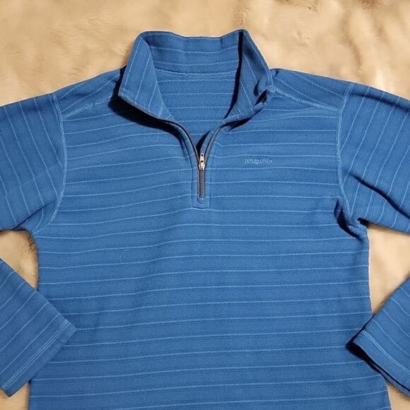 PATAGONIA BLUE STRIPED 3/4 ZIP FLEECE PULLOVER, SIZE 12 - UNISEX - Picture 1 of 8